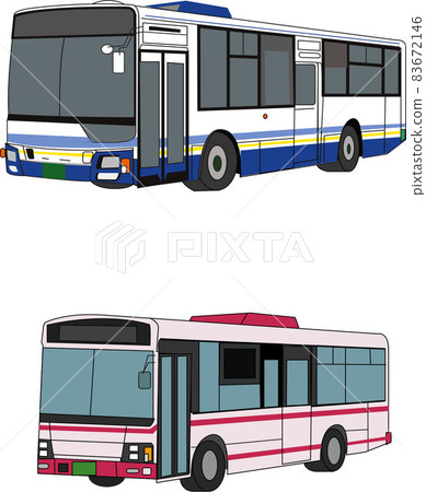 Bus illustrations (2 types of fixed-route buses) 83672146
