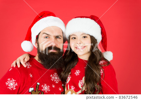 Merry christmas. Joyful cheerful people. Father and daughter  83672546