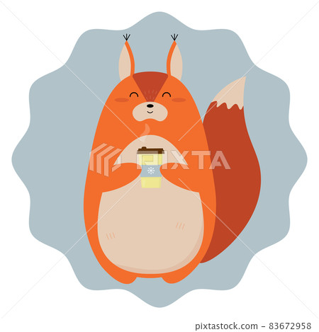 A cute cartoon squirrel with a coffee 83672958