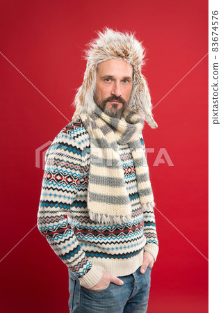 Warming up. Faux fur. Menswear concept. Fashion Warming up. Faux fur. Menswear concept. Fashion 83674576
