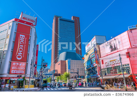 Tokyo cityscape in Japan overlooking Sangenjaya station and Carrot Tower 83674966