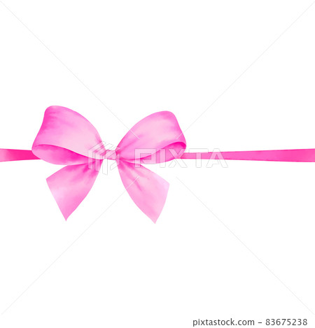 Watercolor of pink ribbon bow gift with - Stock Illustration