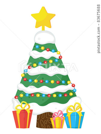 Christmas invitation card vector. Christmas tree with gifts illustration. Xmas celebration 83675688