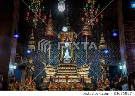 Within the church of Wat Theptidaram Temple, A beautiful bronze sculpture of Buddha situated in Wat Theptidaram main hall. 83675997