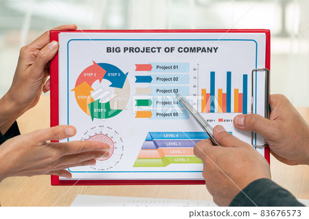 Close up big project presentation concept proposal chart on red clip board 83676573