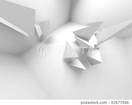 Abstract geometric background, white triangular objects installation Abstract geometric background, white triangular objects installation 83677086