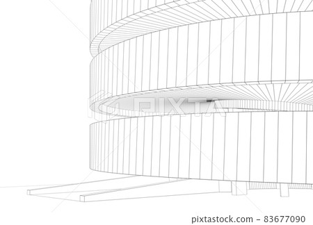 Outline wire frame model of a round tower isolated on white Outline wire frame model of a round tower isolated on white 83677090