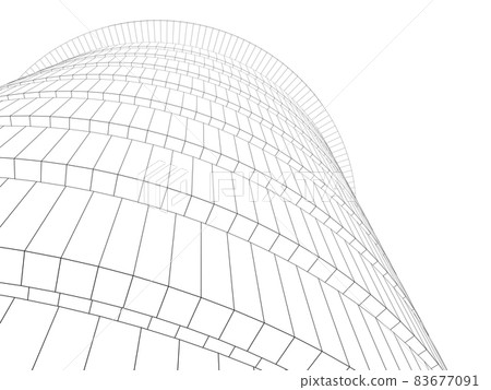 Outline wire frame model of a round tower, perspective view 83677091