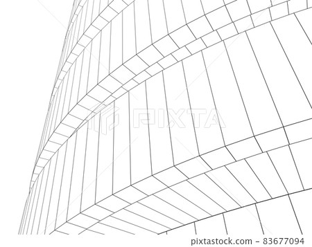 Outline wire frame model of a round building exterior, contour lines Outline wire frame model of a round building exterior, contour lines 83677094
