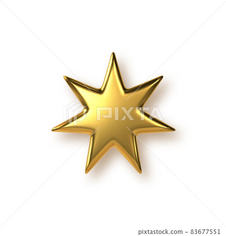 3d golden metal 7-cornered star. Decorative element for award ceremony, New Year or Christmas holidays. Vector illustration. 83677551