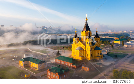 Cathedral of St. Alexander Nevsky from helicopter. City of Nizhny Novgorod Cathedral of St. Alexander Nevsky from helicopter. City of Nizhny Novgorod 83677695