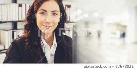 Business people wearing headset working in office broaden view Business people wearing headset working in office broaden view 83678021