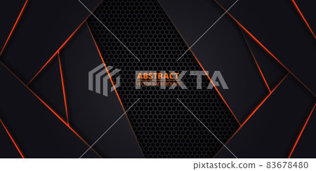Dark grey abstract background with hexagon grid and orange luminous lines. Dark grey abstract background with hexagon grid and orange luminous lines. 83678480