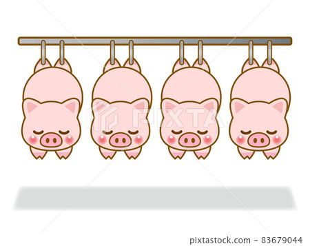 Illustration of a pig processed at a meat center Illustration of a pig processed at a meat center 83679044