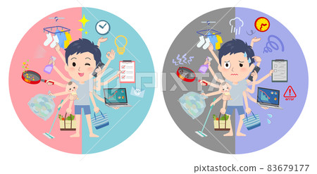 A set of unpaid avatar men who multitask in the office and private 83679177