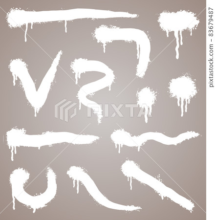 Vector spray paint shapes in white. Graffiti stencil template or paint streaks. Abstract lines and drips. Splashes for your design 83679487