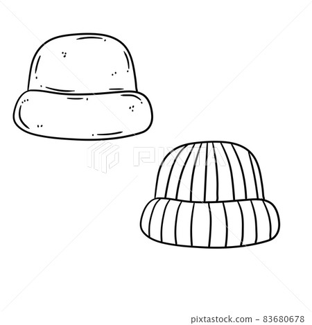 Set Of Knitted Hat. Winter clothing for the head. Set Of Knitted Hat. Winter clothing for the head. 83680678