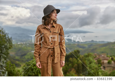 Beautiful young female caucasian tourist in equatorial africa jungles 83681390