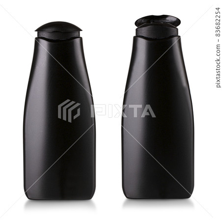 opened black plastic shampoo bottle isolated on white background opened black plastic shampoo bottle isolated on white background 83682254