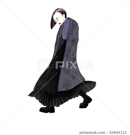 Profile woman in a long coat and long skirt 83684121