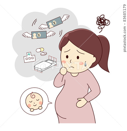 擔心住院和分娩費用的孕婦(上半身) 擔心住院和分娩費用的孕婦(上半身) 83685179