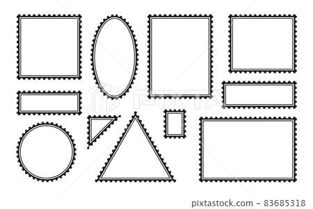 Black silhouette blank postage stamp mark icon set Black silhouette blank postage stamp mark icon set 83685318