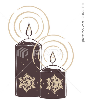 Two dark Christmas candles with a snowflake pattern that lit a flame, drawn with a brush and painted in two colors Two dark Christmas candles with a snowflake pattern that lit a flame, drawn with a brush and painted in two colors 83686110