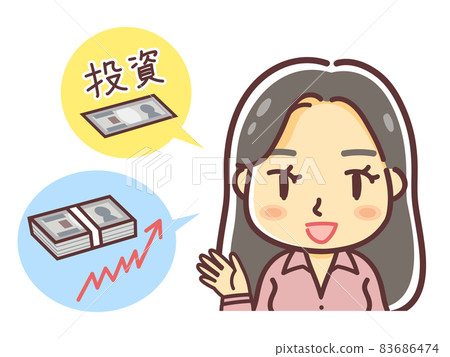一位女士解釋投資的插圖（麻糬/邀請） 83686474