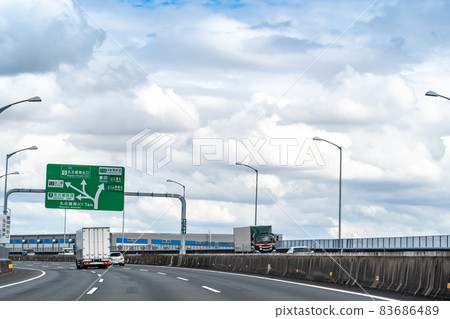 Nagoya City, Aichi Prefecture Trucks and passenger cars approaching Nagoya Minami Junction 83686489