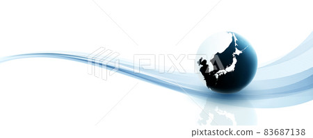 A futuristic image of the earth centered on the Japanese archipelago and curves on a white background. 83687138