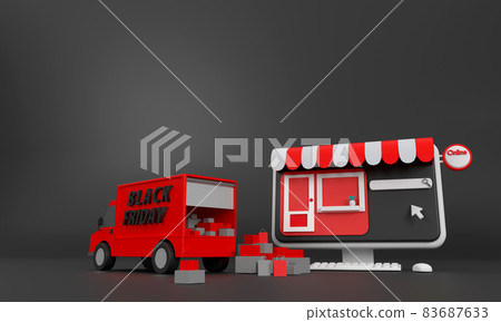 black friday concept, Shopping online and delivery service on computer application, Transportation high-speed delivery by truck, black friday concept, Shopping online and delivery service on computer application, Transportation high-speed delivery by truck, 83687633