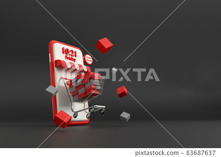 supermarket cart mobile phone online shopping fast delivery service. Black Friday concept. supermarket cart mobile phone online shopping fast delivery service. Black Friday concept. 83687637