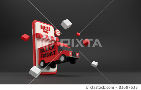 Black Friday concept. mobile phone delivery truck online shopping fast delivery service. Black Friday concept. mobile phone delivery truck online shopping fast delivery service. 83687638