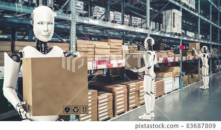 Innovative industry robot working in warehouse for human labor replacement Innovative industry robot working in warehouse for human labor replacement 83687809