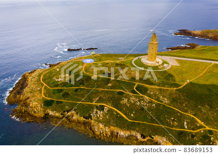 Tower of Hercules lighthouse located in the city of La Coruna. Galicia, Spain 83689153