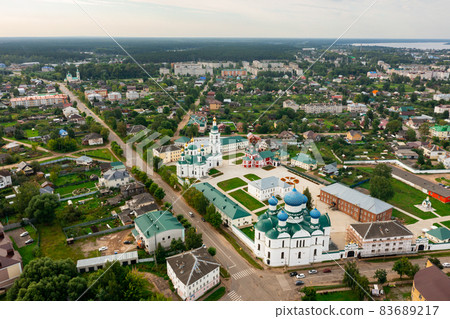 Aerial view of the administrative center, as well as the Epiphany Convent in the city of Uglich 83689217