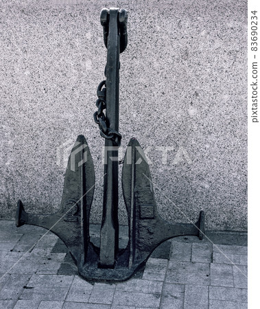 Metal black anchor on Embankment of Don River. Rostov-on-Don, Russia 83690234