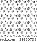 Black and white tropical palm leaves seamless pattern.  83690738
