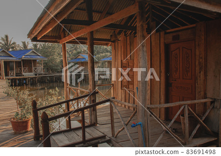 Wooden stilt house on water in Koh Rong Samloen in Cambodia 83691498
