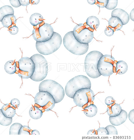 Watercolor Merry Christmas seamless pattern snowman, christmas tree, santa holiday invitation. Christmas gift celebration cards. Winter new year design. 83693153