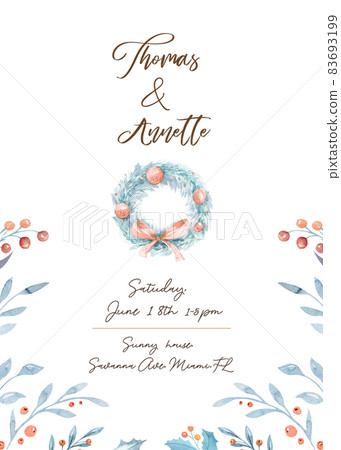 Watercolor Merry Christmas illustration with snowman, christmas tree, santa holiday invitation. Christmas gift celebration cards. Winter new year design. 83693199