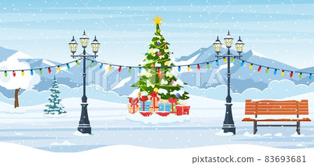 snowy winter city park - Stock Illustration [83693681] - PIXTA