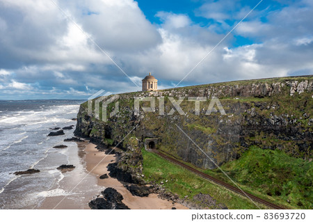 Aerial view of Downhill at the Mussenden Temple in County Londonderry in Northern Ireland Aerial view of Downhill at the Mussenden Temple in County Londonderry in Northern Ireland 83693720