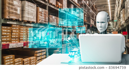 Innovative industry robot working in warehouse for human labor replacement Innovative industry robot working in warehouse for human labor replacement 83694739