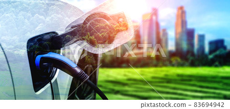 EV charging station for electric car in concept of green energy and eco power 83694942