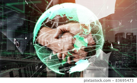 Conceptual business handshake with dashboard for financial data analysis 83695473