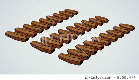 Closed wooden coffins. Vector drawing Mass burial 83695474