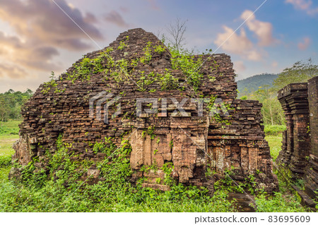 Temple ruin of the My Son complex, Vietnam. Vietnam opens to tourists again after quarantine Coronovirus COVID 19 83695609