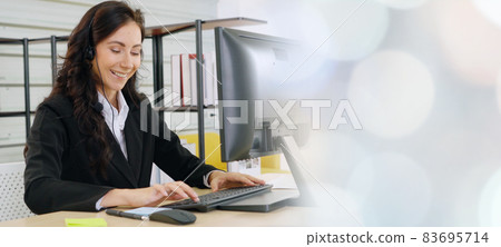 Business people wearing headset working in office broaden view 83695714