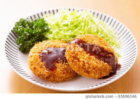 Menchi-katsu croquette, home time, home rice, swallowing, home only Menchi-katsu croquette, home time, home rice, swallowing, home only 83696346